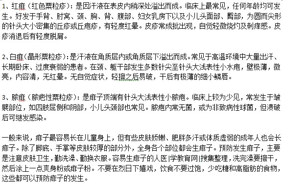 如何進行不同痱子的區(qū)分？有幾種？