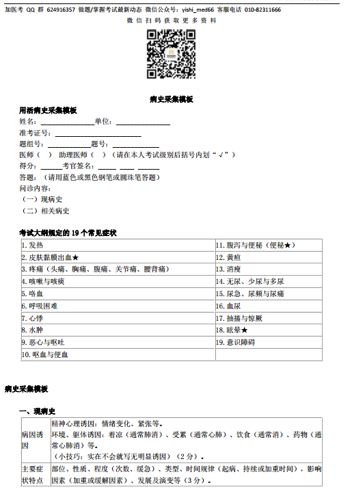 臨床助理醫(yī)師實踐技能病史采集模板/考點匯總（圖片）