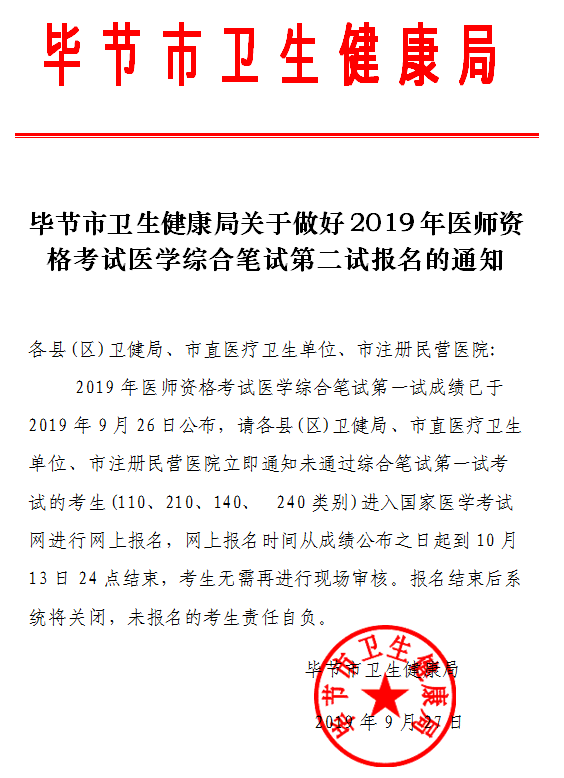 貴州畢節(jié)市2019年臨床執(zhí)業(yè)醫(yī)師二試報名繳費時間