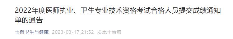 2022年度醫(yī)師執(zhí)業(yè)、衛(wèi)生專業(yè)技術(shù)資格考試合格人員提交成績通知單的通告